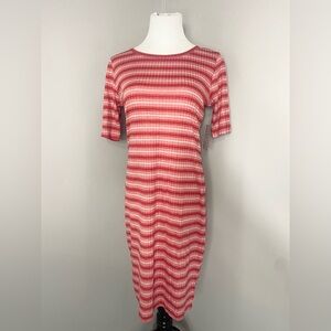 LuLaRoe Julia Dress Pink Stripes Ribbed Midi Form Fitting